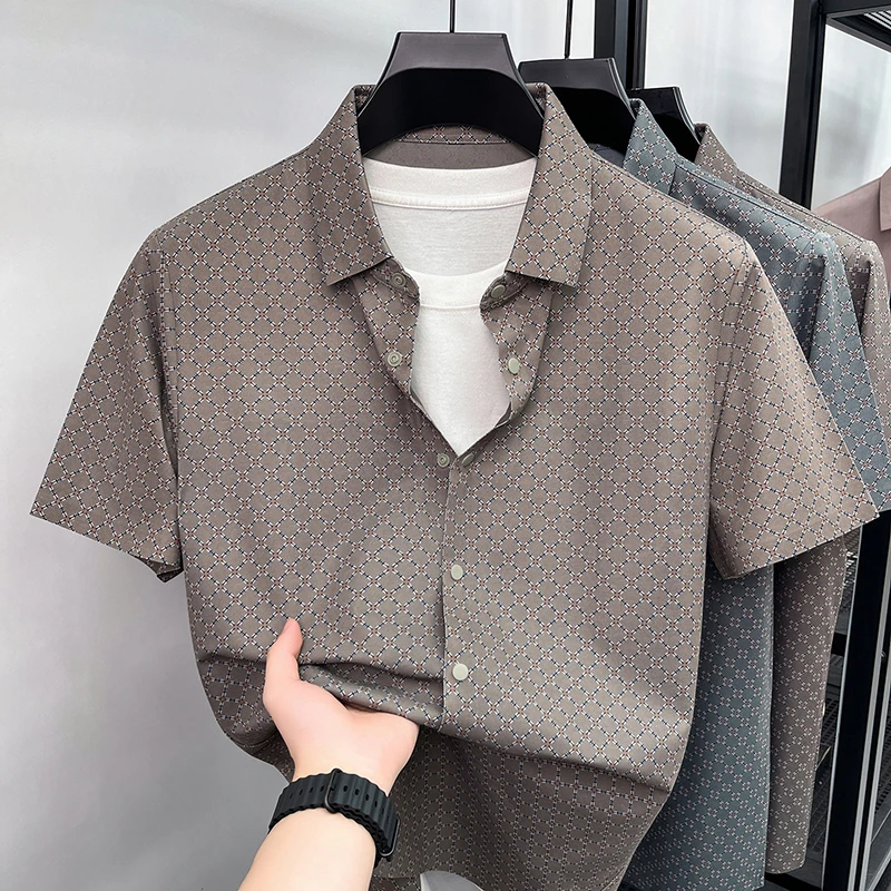 High end brand ice silk short sleeve shirt summer comfort breathable men's clothing fashion printed design business casual top
High end brand ice silk short sleeve shirt summer comfort breathable men's clothing fashion printed design business casual top