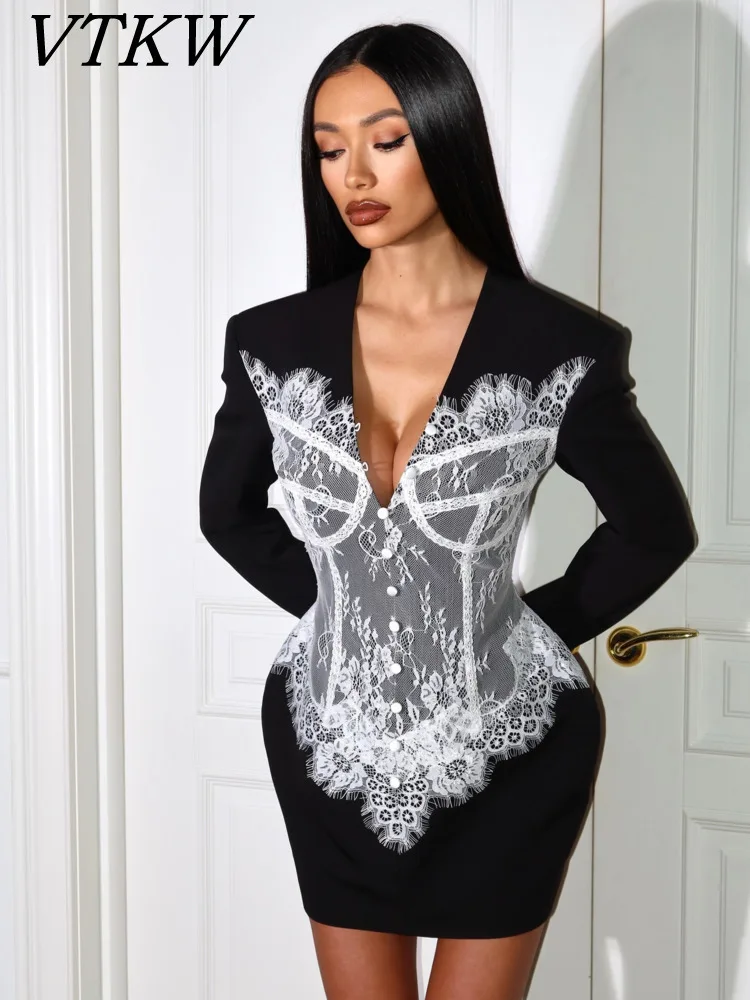 VTKW 2026 Женское сексуальное платье с глубоким V-образным вырезом, черно-белое, с кружевными вставками, декором из жемчуга, корсетным лифом, рукавами-блейзерами, для официальных мероприятий и вечеринок
VTKW 2026 Женское сексуальное платье с глубоким V-образным вырезом, черно-белое, с кружевными вставками, декором из жемчуга, корсетным лифом, рукавами-блейзерами, для официальных мероприятий и вечеринок
