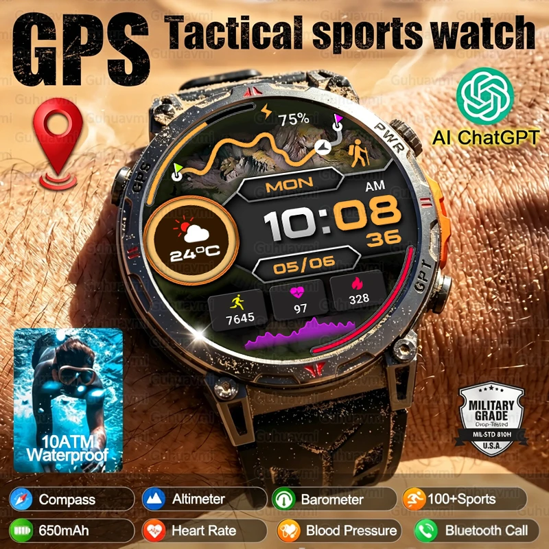 2026 New AI ChatGPT Military GPS Tactics SmartWatch Men 10ATM Waterproof Compass 1.56'' AMOLED Screen BT Call Sports Smart Watch
2026 New AI ChatGPT Military GPS Tactics SmartWatch Men 10ATM Waterproof Compass 1.56'' AMOLED Screen BT Call Sports Smart Watch