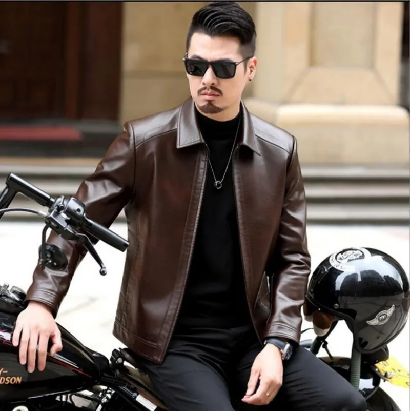 Fashion Men's Lapel Jacket Leather Zipper Jacket Spring and Autumn Sheepskin Slim Jacket Men Moto Biker
Fashion Men's Lapel Jacket Leather Zipper Jacket Spring and Autumn Sheepskin Slim Jacket Men Moto Biker