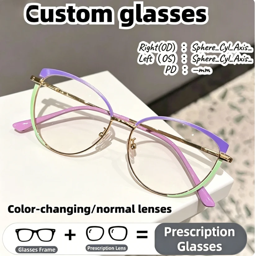 Multicolor Half Rim Custom Prescription Eyeglasses for Women Cat Eye Two Tone Metal Frame Anti Blue Light Personalized Glasses
Multicolor Half Rim Custom Prescription Eyeglasses for Women Cat Eye Two Tone Metal Frame Anti Blue Light Personalized Glasses