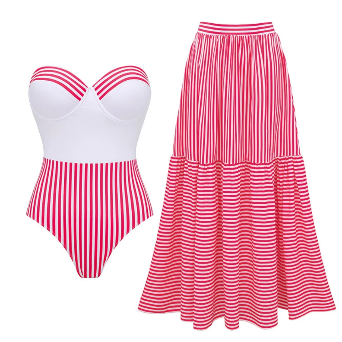 Retro Vintage Women's Strapless One-Piece Swimwear Pink Striped Contrasting Red And White Casual Elegant Design 2025 New Arrival
Retro Vintage Women's Strapless One-Piece Swimwear Pink Striped Contrasting Red And White Casual Elegant Design 2025 New Arrival