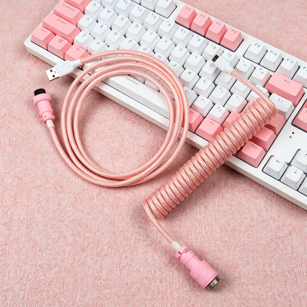Pink Coiled Keyboard Cable Type C To USB-A Mechanical Keyboard Cable Detachable Metal Aviator Double Sleeved For Gaming Keyboard
Pink Coiled Keyboard Cable Type C To USB-A Mechanical Keyboard Cable Detachable Metal Aviator Double Sleeved For Gaming Keyboard