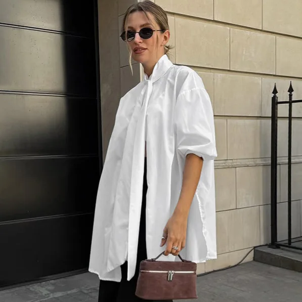 2026 White Oversized Shirt Women Big Bow Ribbon Tie Blouse Long Sleeve Loose Button Up Casual Elegant Chic Tops Office Lady
2026 White Oversized Shirt Women Big Bow Ribbon Tie Blouse Long Sleeve Loose Button Up Casual Elegant Chic Tops Office Lady