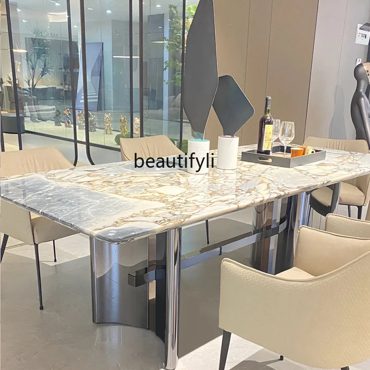 Italian light luxury elephant white natural marble dining table rectangular luxury stone dining table high-end can be customized
Italian light luxury elephant white natural marble dining table rectangular luxury stone dining table high-end can be customized