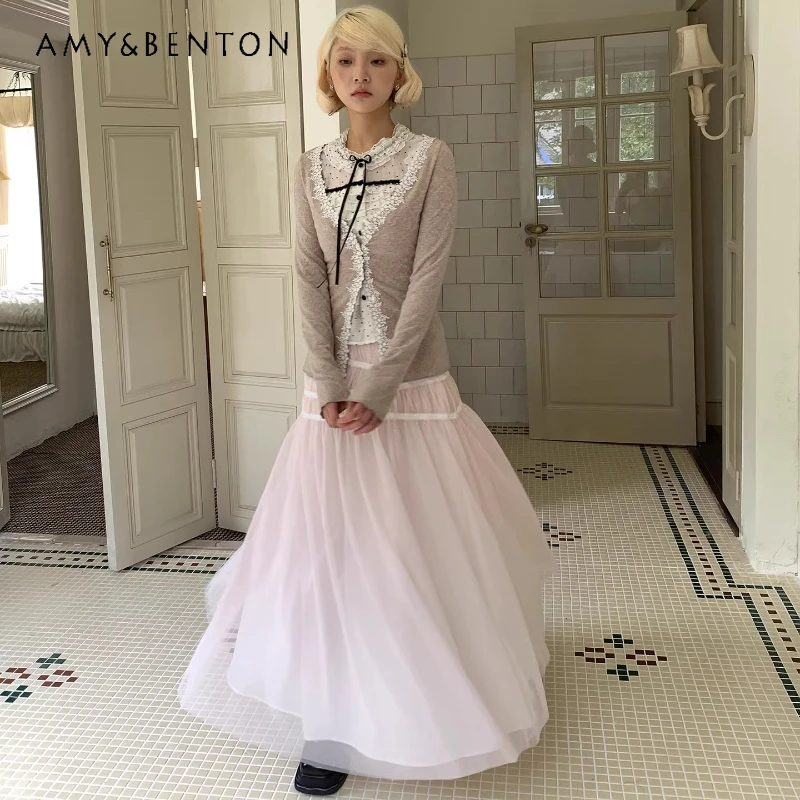 Korean Summer New Pink Ruffled Edge Splicing Women's Skirt Original Gentle Sweet Double Layer Chiffon Mesh Long Skirts Ladies
Korean Summer New Pink Ruffled Edge Splicing Women's Skirt Original Gentle Sweet Double Layer Chiffon Mesh Long Skirts Ladies