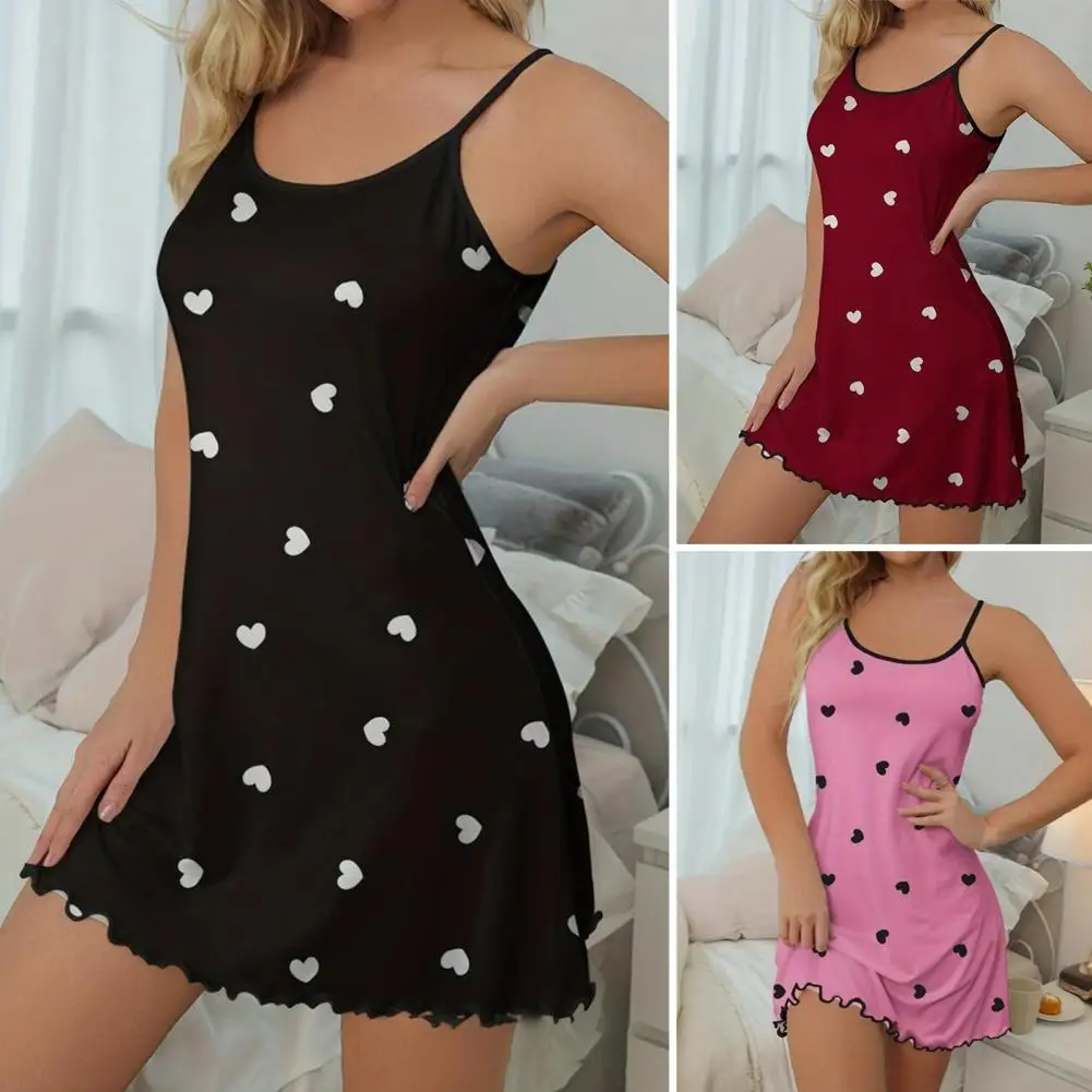 Women Summer Nightgown Heart Printing Shirring Edge Spaghetti Strap A-line Mini Sleepwear Dress Thin Above The Knee Nightdress
Women Summer Nightgown Heart Printing Shirring Edge Spaghetti Strap A-line Mini Sleepwear Dress Thin Above The Knee Nightdress