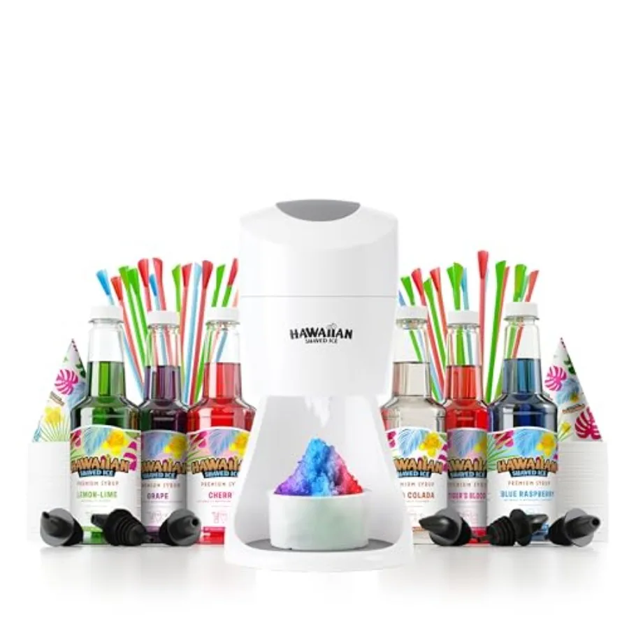 Home use fluffy ice snow cone machine, stainless steel body, white color, made in USA with complete party kit and flavor syrups
Home use fluffy ice snow cone machine, stainless steel body, white color, made in USA with complete party kit and flavor syrups