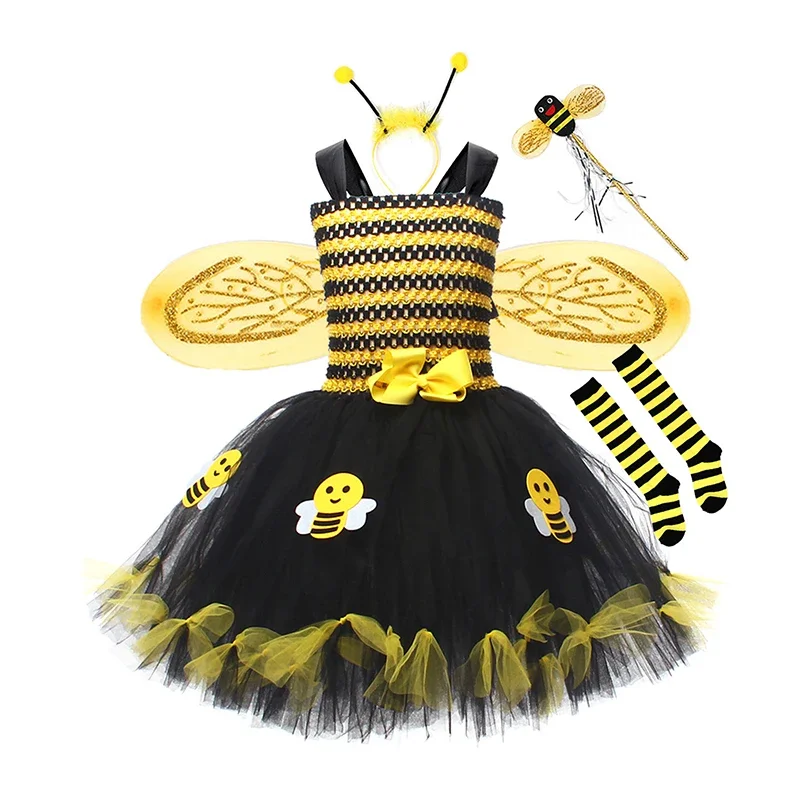 New Halloween Girls Cosplay Bee Costume Sleeveless Tulle Dress Headband Leg Warmers Wand Wing Sets for Cosplay Party Costumes
New Halloween Girls Cosplay Bee Costume Sleeveless Tulle Dress Headband Leg Warmers Wand Wing Sets for Cosplay Party Costumes