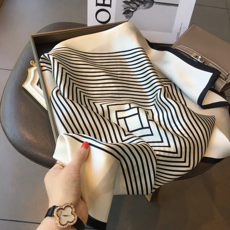 Women Luxury Silk Scarf Classic Black White Striped Neckerchief Soft Smooth Square Scarf for Office Casual Party Daily Wear
Women Luxury Silk Scarf Classic Black White Striped Neckerchief Soft Smooth Square Scarf for Office Casual Party Daily Wear
