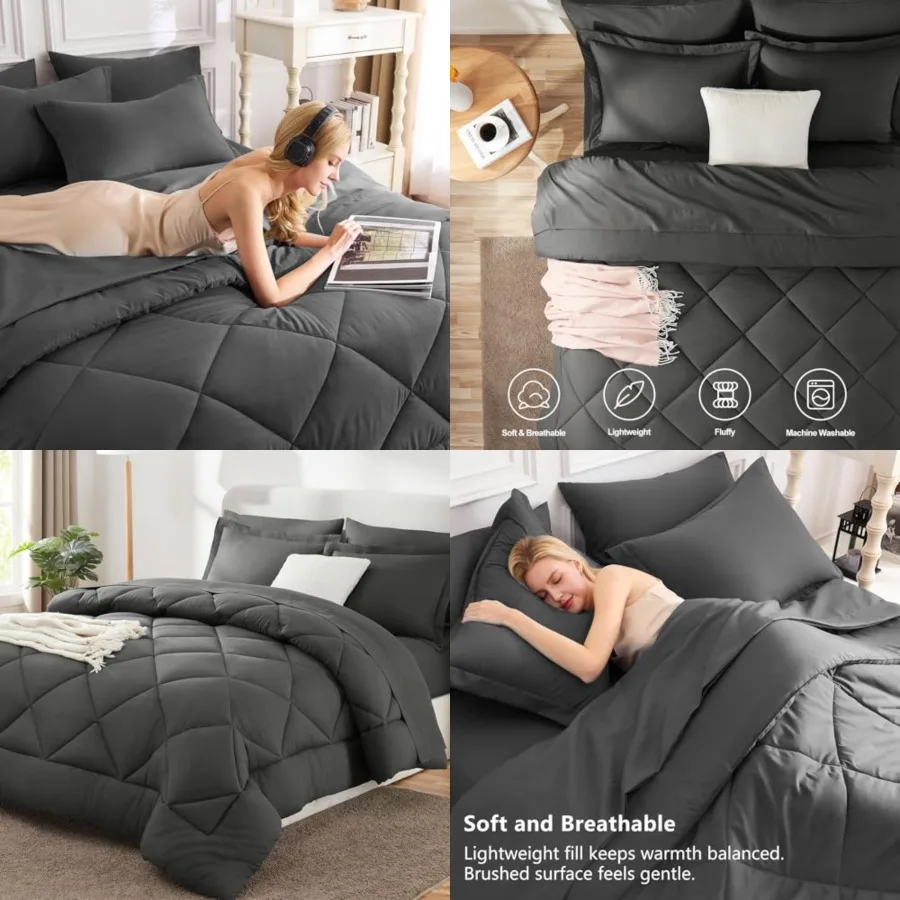 Comforter Set - Bed in a Bag Size 7 Pieces, Luxury Soft Bed Set for All Seasons, Bedding Set with Comforter, Sheets, Pillowcase
Comforter Set - Bed in a Bag Size 7 Pieces, Luxury Soft Bed Set for All Seasons, Bedding Set with Comforter, Sheets, Pillowcase