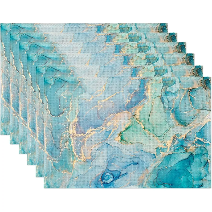 Marble Placemats Set of 6Blue Teal Turquoise Gold Table Mats NonSlip Heat Resistant Washable Placemat for Party Kitchen Dining
Marble Placemats Set of 6Blue Teal Turquoise Gold Table Mats NonSlip Heat Resistant Washable Placemat for Party Kitchen Dining