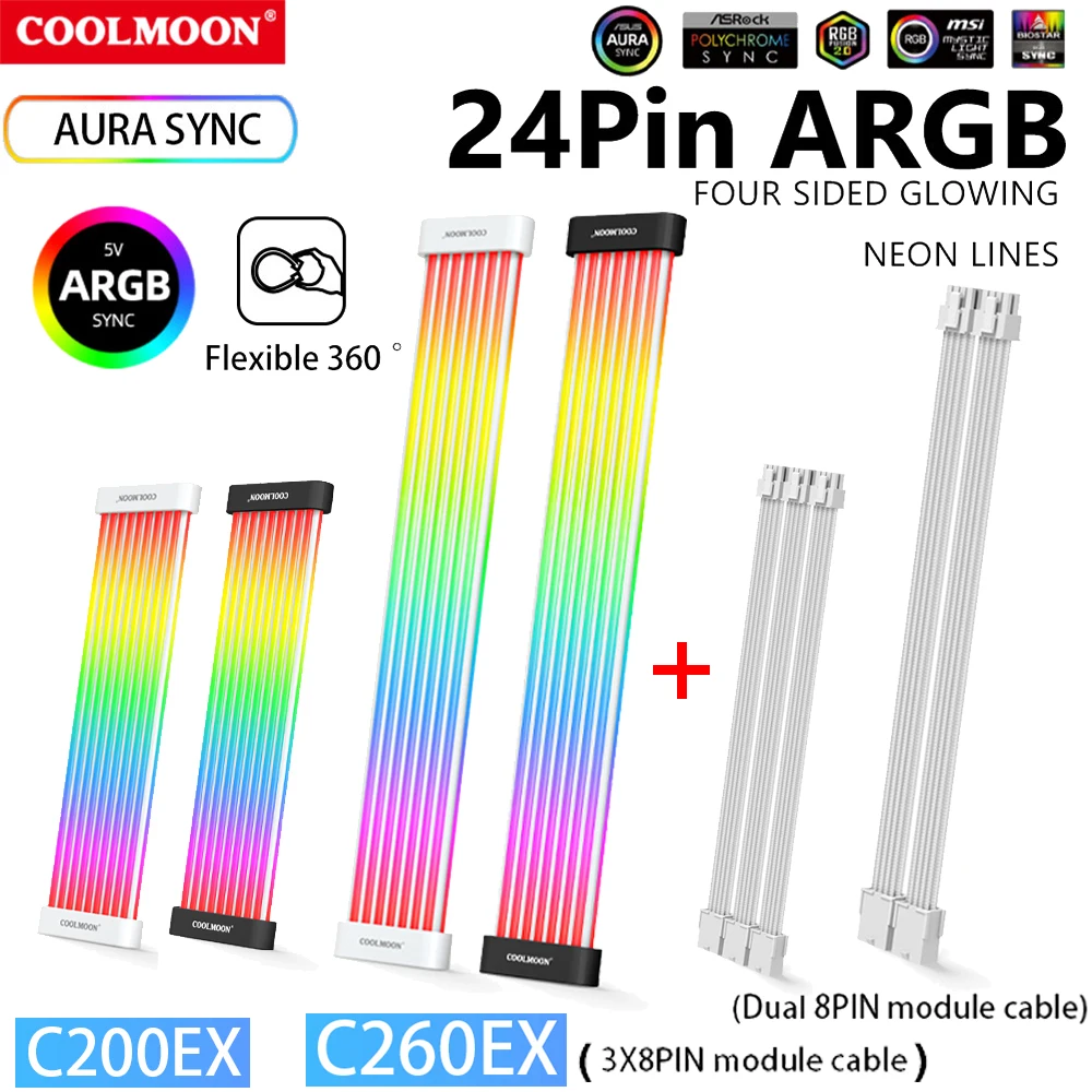 COOLMOON AOSOR ARGB LED Light Strip for 24PIN Motherboard Power Extension Cable Aura Sync Flexible LED Strip Light DIY Kit
COOLMOON AOSOR ARGB LED Light Strip for 24PIN Motherboard Power Extension Cable Aura Sync Flexible LED Strip Light DIY Kit