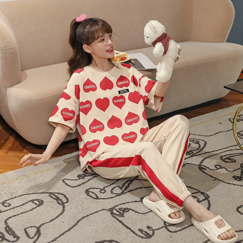 New Sleepwear Cartoon Cotton Pajamas for Women Long Pants Short Sleeved Summer Spring Loungewear Fashion Home Clothing Homewear
New Sleepwear Cartoon Cotton Pajamas for Women Long Pants Short Sleeved Summer Spring Loungewear Fashion Home Clothing Homewear