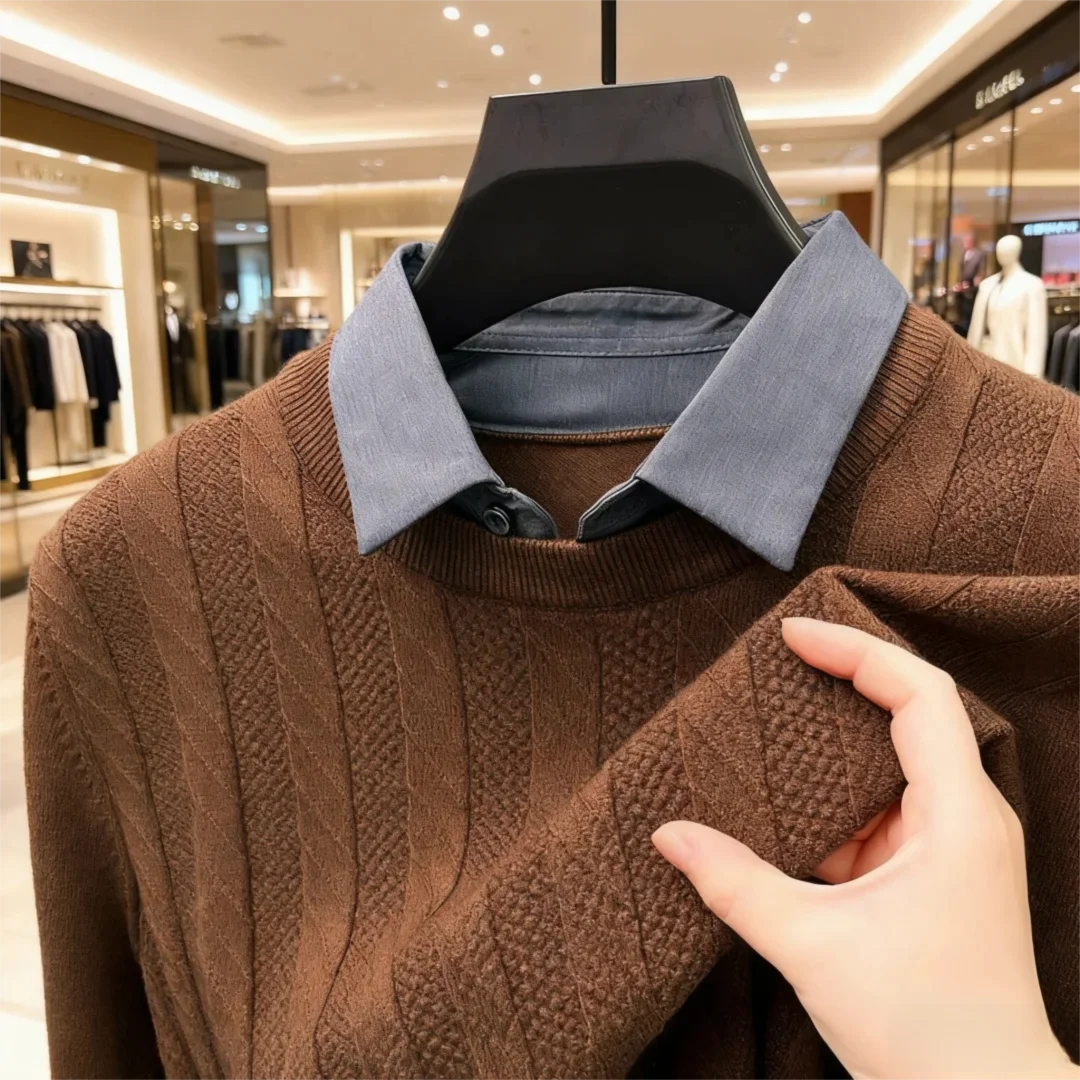 Мужской структурированный вязаный свитер — дизайн воротника рубашки с современным жаккардом для городской деловой одежды
Мужской структурированный вязаный свитер — дизайн воротника рубашки с современным жаккардом для городской деловой одежды