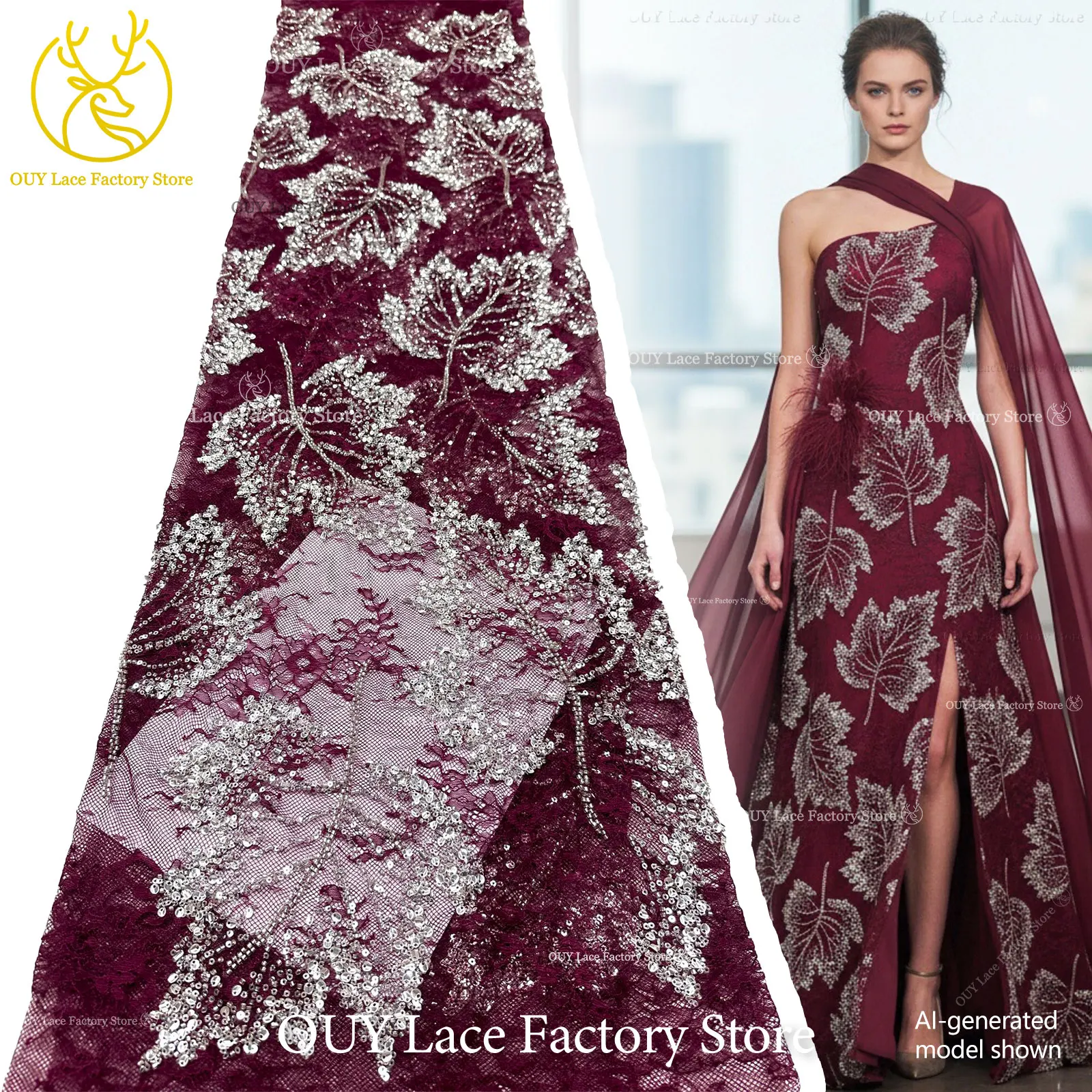 Wine Red African Embroidery Beaded Lace Fabric 5 Yards French Leaf Pattern Sequins Tulle Lace Fabric For Wedding Party Dress
Wine Red African Embroidery Beaded Lace Fabric 5 Yards French Leaf Pattern Sequins Tulle Lace Fabric For Wedding Party Dress
