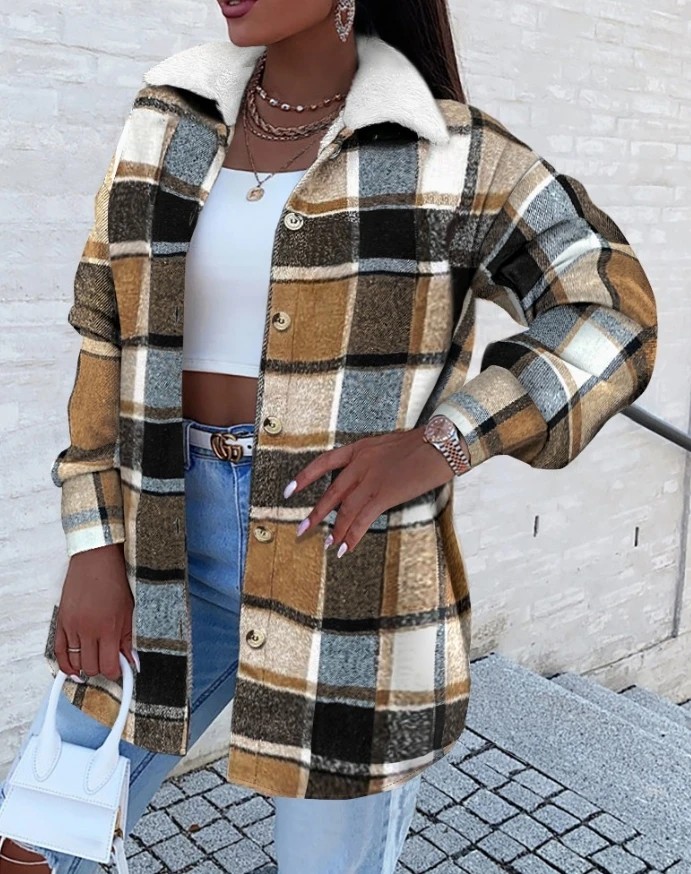 Women's Jacket 2024 Autumn Fashion Plaid Pattern Turn-Down Collar Coat Button Down Fleece Lined Long Sleeve Casual Long Jacket
Women's Jacket 2024 Autumn Fashion Plaid Pattern Turn-Down Collar Coat Button Down Fleece Lined Long Sleeve Casual Long Jacket