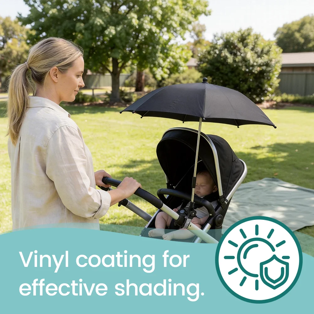 Universal 360° Adjustable Baby Stroller Sunshade Umbrella, Waterproof UV Protection, Clip-On Parasol for Strollers, Black/Grey
Universal 360° Adjustable Baby Stroller Sunshade Umbrella, Waterproof UV Protection, Clip-On Parasol for Strollers, Black/Grey