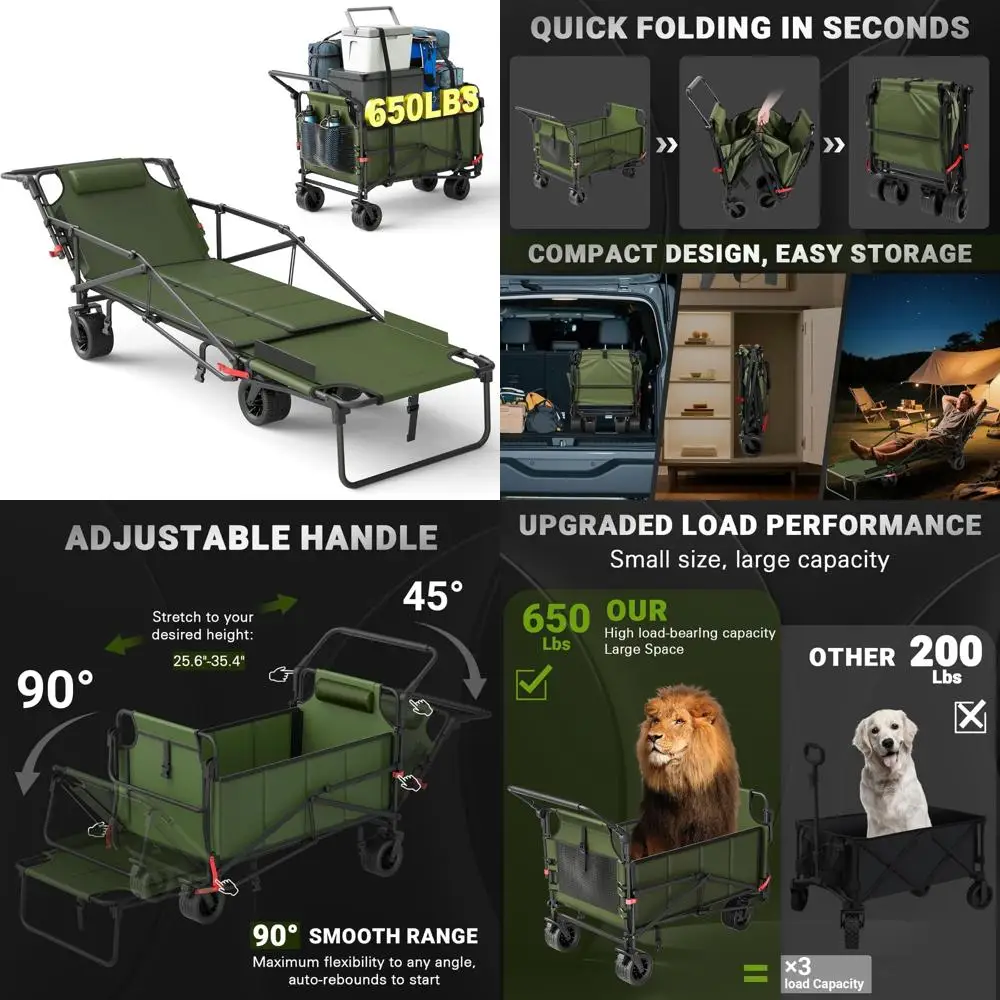 Heavy Duty Collapsible Cart with 650lb Capacity, All-Terrain Wheels, Brakes, and Side Pockets - 2-in-1 Folding Utility Wagon for
Heavy Duty Collapsible Cart with 650lb Capacity, All-Terrain Wheels, Brakes, and Side Pockets - 2-in-1 Folding Utility Wagon for