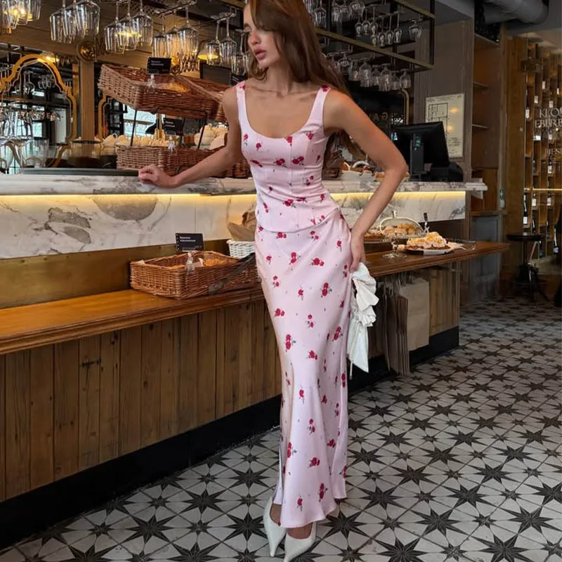 Dress Women U Neck Sleeveless Slim Top Skirt Pink Floral Print Two Piece Set Casual Daily Streetwear
Dress Women U Neck Sleeveless Slim Top Skirt Pink Floral Print Two Piece Set Casual Daily Streetwear