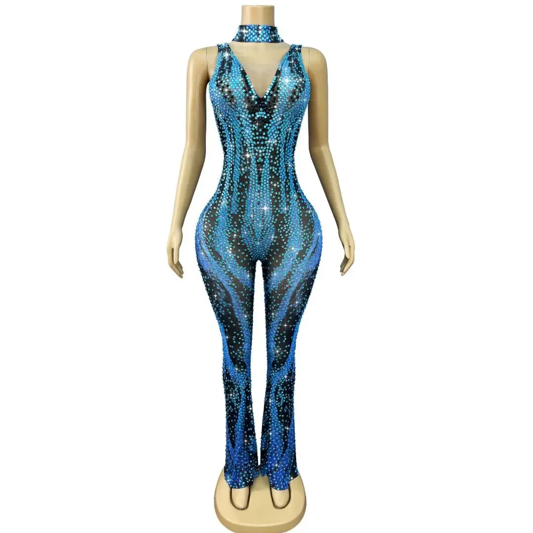Sexy V Neck Rhinestone Wide Leg Jumpsuit Women Plus Size Slim Fit Crystal Rompers Birthday One Piece Bodysuit Nightclub Outfit
Sexy V Neck Rhinestone Wide Leg Jumpsuit Women Plus Size Slim Fit Crystal Rompers Birthday One Piece Bodysuit Nightclub Outfit