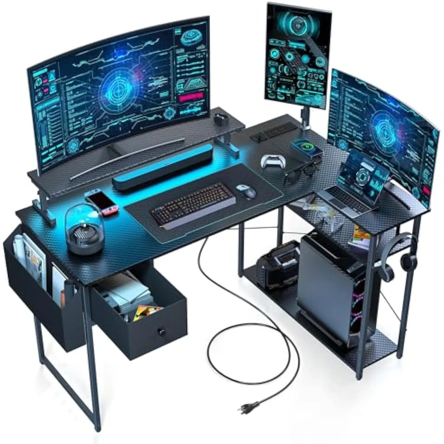 Gaming Desk, 47 inch L Shaped Gaming Desk, Computer Desk with LED Lights & Adjustable Stand, Power Outlets, Storage Drawer, Rev
Gaming Desk, 47 inch L Shaped Gaming Desk, Computer Desk with LED Lights & Adjustable Stand, Power Outlets, Storage Drawer, Rev