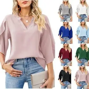 Elegant Women's Shirt Collar Top Female Fashionable Blouse Petal Sleeve Non-Shrinking Winter Collection Color Splice
Elegant Women's Shirt Collar Top Female Fashionable Blouse Petal Sleeve Non-Shrinking Winter Collection Color Splice