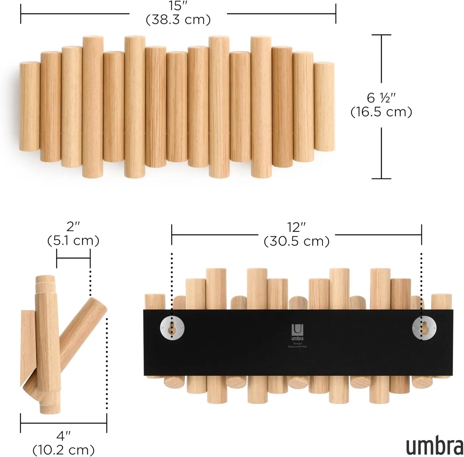 Picket 5 Hooks, Wall-Mounted Rail, Doubles As Art, Beveled Pine Wood Dowels, Natural Finish
Picket 5 Hooks, Wall-Mounted Rail, Doubles As Art, Beveled Pine Wood Dowels, Natural Finish