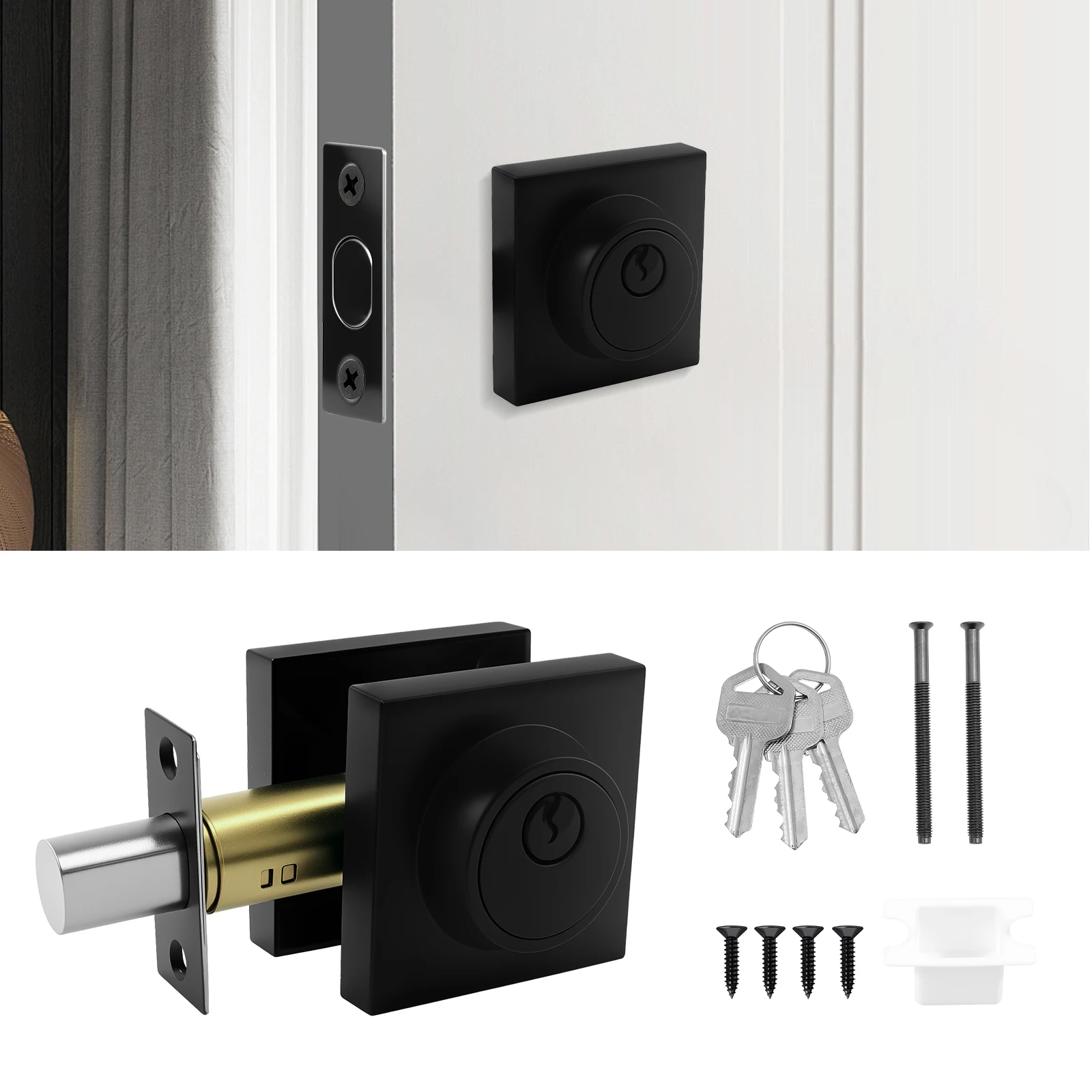 New Door Lock Black Square Deadbolt Anti Theft Exterior Door Lock with Key Screws 5 Minute Installation for Home Front Entrance
New Door Lock Black Square Deadbolt Anti Theft Exterior Door Lock with Key Screws 5 Minute Installation for Home Front Entrance