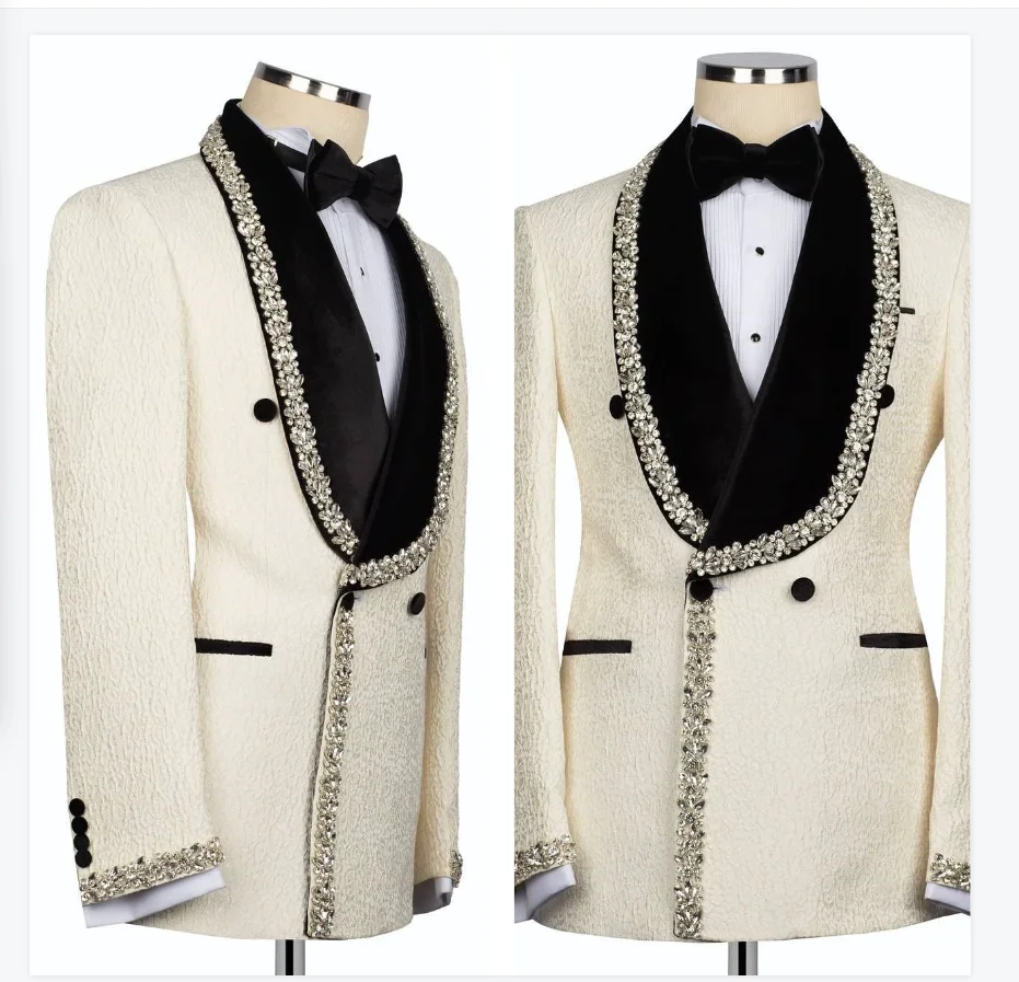 Jacquard Men Suits Set 2 Pieces Ivory Blazer+Black Pants Trousers Wedding Tuxedos Formal Office Cotton Groom Prom Jacket Coat
Jacquard Men Suits Set 2 Pieces Ivory Blazer+Black Pants Trousers Wedding Tuxedos Formal Office Cotton Groom Prom Jacket Coat