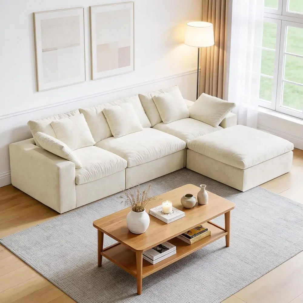 120 L-Shaped Sectional Sofa with Ottoman and Wide Armrests, High-Density Foam, No Assembly, Beige
120 L-Shaped Sectional Sofa with Ottoman and Wide Armrests, High-Density Foam, No Assembly, Beige