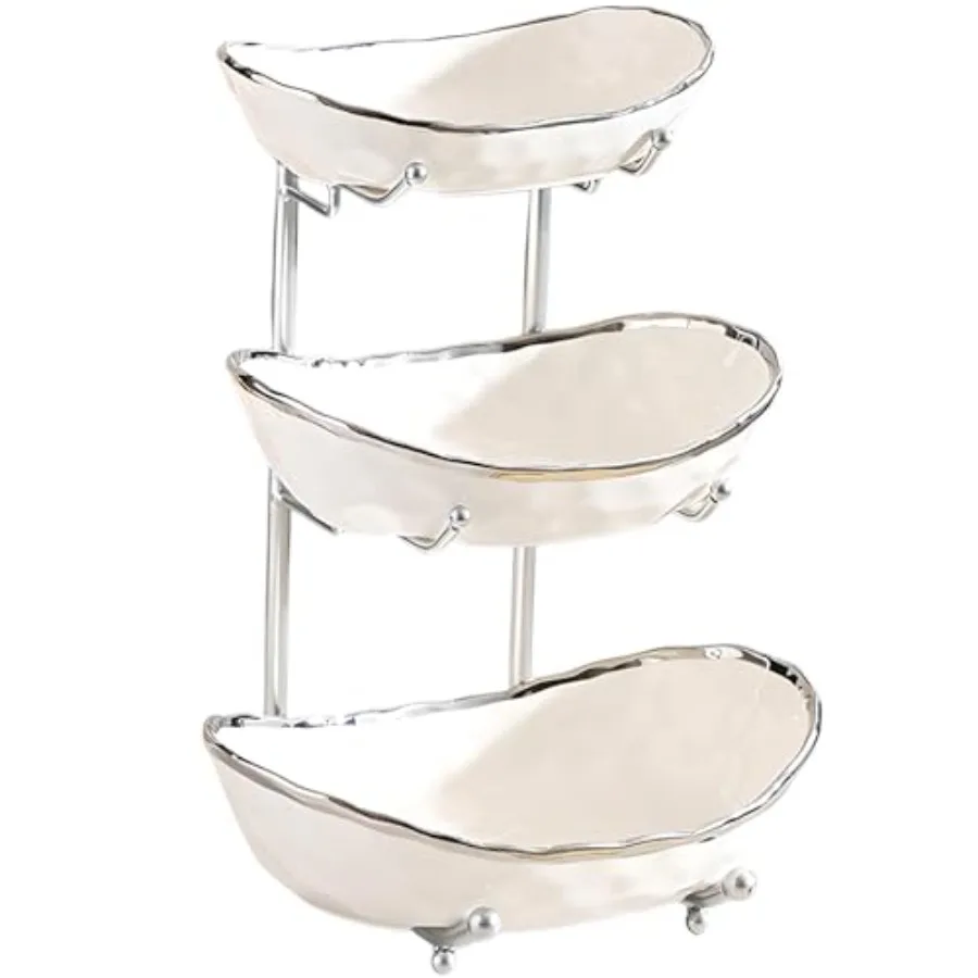 3 Tier Fruit Bowl for Kitchen Counter, White Gold Silver Ceramic Fruit Stand for Countertop, Home Fruit Rack with Metal Holder,
3 Tier Fruit Bowl for Kitchen Counter, White Gold Silver Ceramic Fruit Stand for Countertop, Home Fruit Rack with Metal Holder,