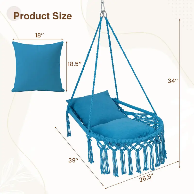 Macrame Swing Chair Hammock Chair with 2 Removable Cushions-Navy
Macrame Swing Chair Hammock Chair with 2 Removable Cushions-Navy