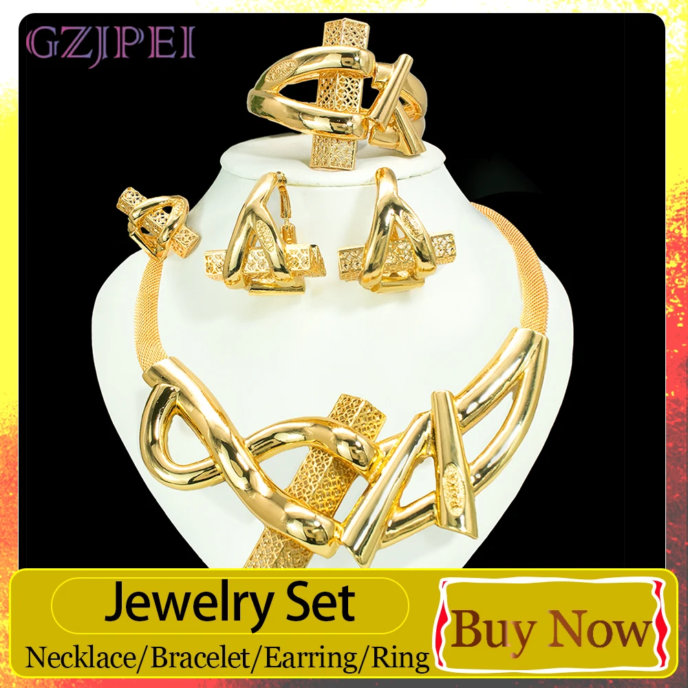 GZJPEI 2026 New Geometry Jewelry Set Luxury 18K Gold Color Jewelry Accessories For Women Wedding Jewellery Valentine's Day Gift
GZJPEI 2026 New Geometry Jewelry Set Luxury 18K Gold Color Jewelry Accessories For Women Wedding Jewellery Valentine's Day Gift