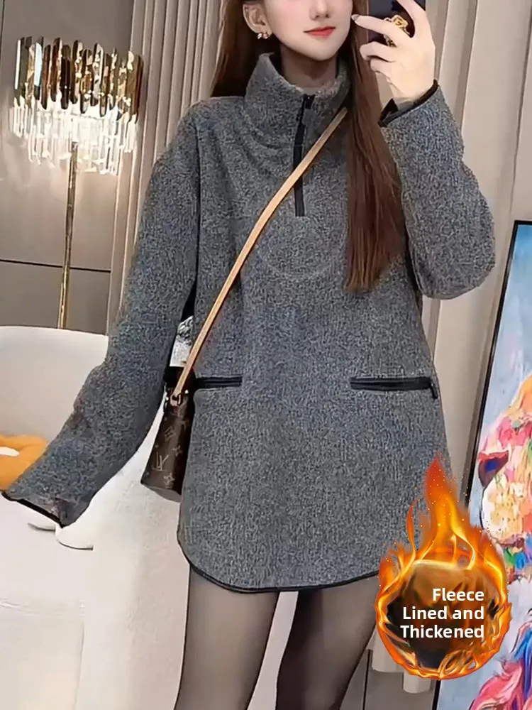 Thickened Fleece Hoodie Women's Casual Long Sleeve Mid-Length Sweatshirt Spring 2025 New Style Stand Collar Versatile Top
Thickened Fleece Hoodie Women's Casual Long Sleeve Mid-Length Sweatshirt Spring 2025 New Style Stand Collar Versatile Top