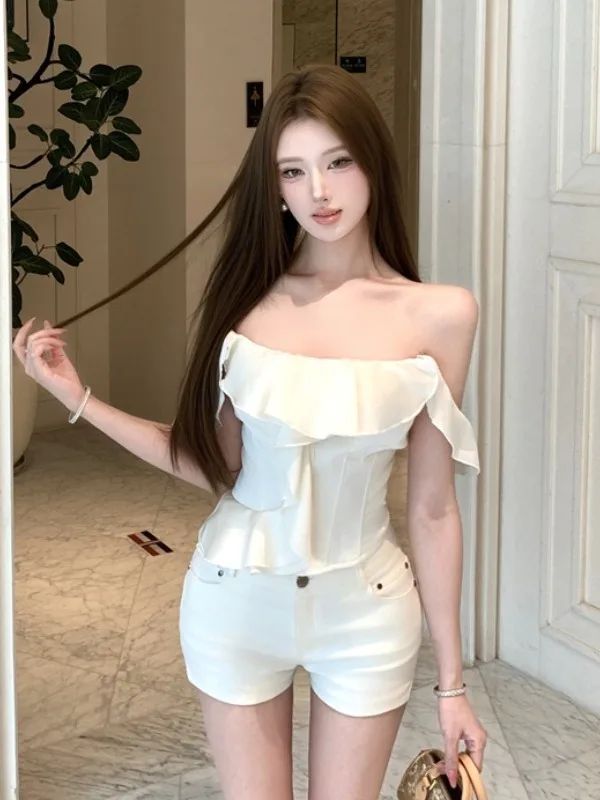 Slimming Pure Desire Style Women's Short Tank Top with Lace Trim One Shoulder Tube Top Sexy Outerwear Summer New Arrival
Slimming Pure Desire Style Women's Short Tank Top with Lace Trim One Shoulder Tube Top Sexy Outerwear Summer New Arrival