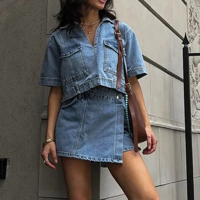 Channel 2 Piece V Neck Short Sleeve Crop Top Pullover High Waisted Jean Skorts Skirts Set Matching Denim Outfits for Women 2025
Channel 2 Piece V Neck Short Sleeve Crop Top Pullover High Waisted Jean Skorts Skirts Set Matching Denim Outfits for Women 2025