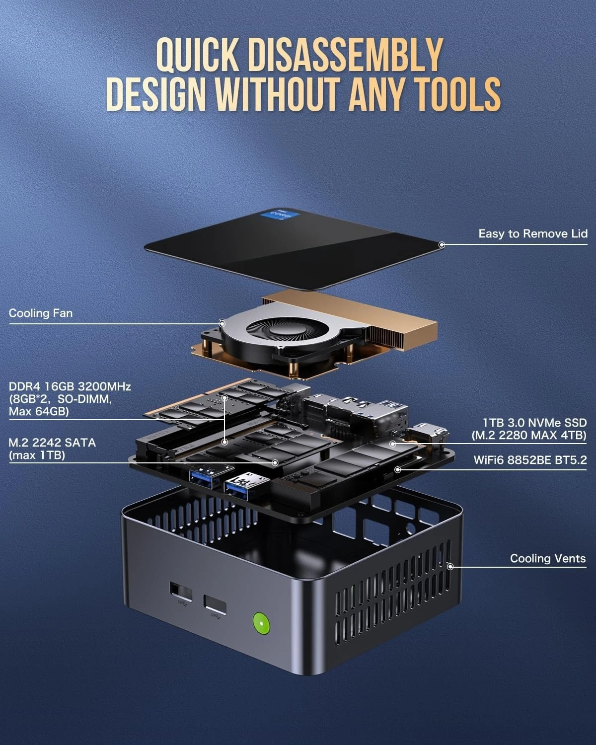 Mini PC Intel i7-1195G7(Up to 5.0GHz) 16GB DDR4 1TB SSD, Mini Desktop Computers Dual SSD Slot, WiFi 6, USB3.2, BT 5.2, DP
Mini PC Intel i7-1195G7(Up to 5.0GHz) 16GB DDR4 1TB SSD, Mini Desktop Computers Dual SSD Slot, WiFi 6, USB3.2, BT 5.2, DP