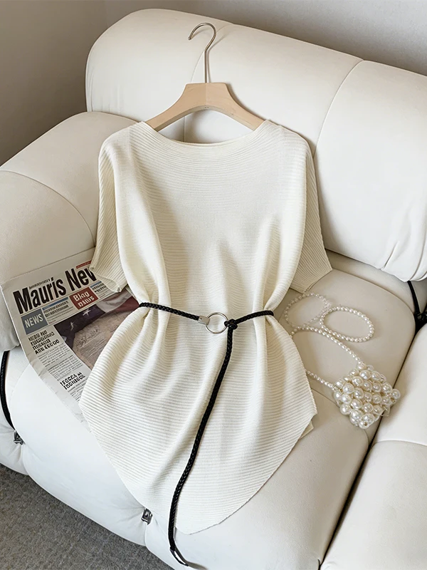 plus Size Knitwear Waist-Cinching Loose Short Sleeve Belted Half Sleeve Summer Top for plus Size Women Korean Style Casual Wear
plus Size Knitwear Waist-Cinching Loose Short Sleeve Belted Half Sleeve Summer Top for plus Size Women Korean Style Casual Wear