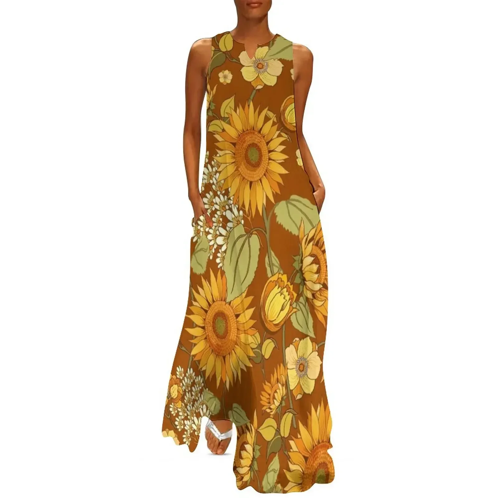 70s vintage retro flowers warm colors, orange, boho, Long Dress loose women's dress Dress
70s vintage retro flowers warm colors, orange, boho, Long Dress loose women's dress Dress