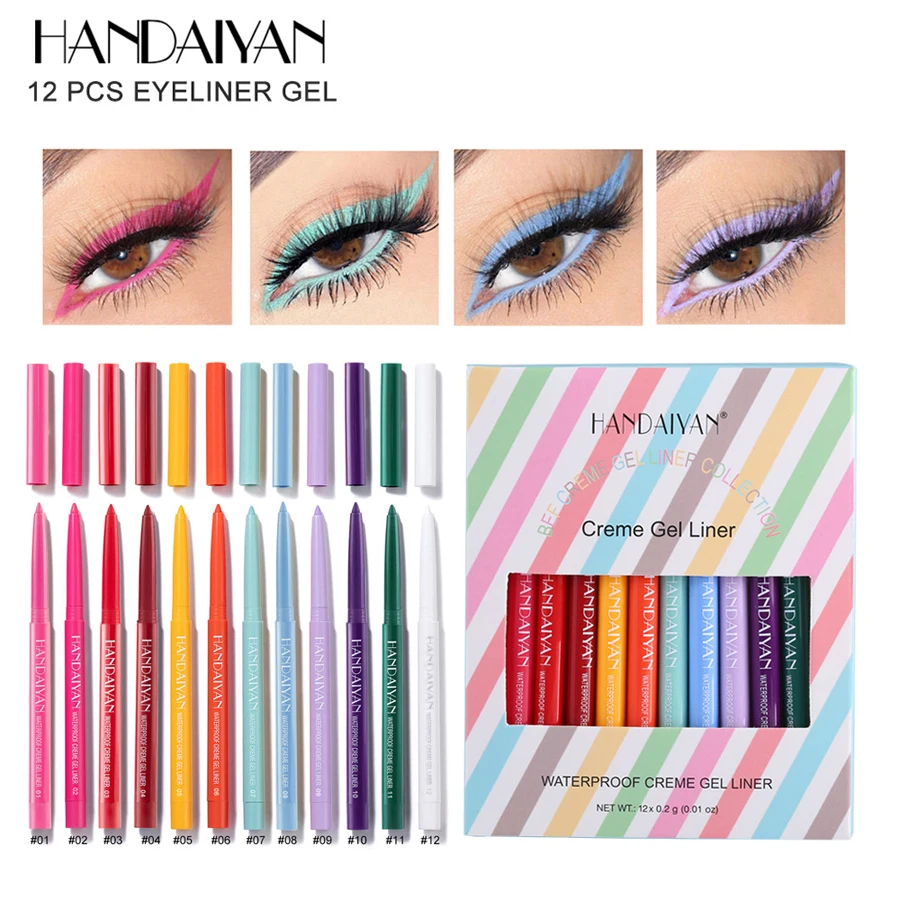 12Pcs/Set Waterproof Eyeliner Gel Colorful Pencils-Smudge-Proof Long-Lasting Beginner-Eyeshadow Pen Eye liner Cream Makeup
12Pcs/Set Waterproof Eyeliner Gel Colorful Pencils-Smudge-Proof Long-Lasting Beginner-Eyeshadow Pen Eye liner Cream Makeup