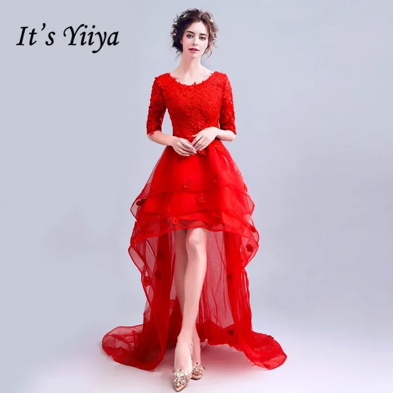 It's YiiYa Customized Evening Dress Red Appliques O-neck Half Sleeves Lace up High Low Plus size Woman Party Formal Gown E202
It's YiiYa Customized Evening Dress Red Appliques O-neck Half Sleeves Lace up High Low Plus size Woman Party Formal Gown E202