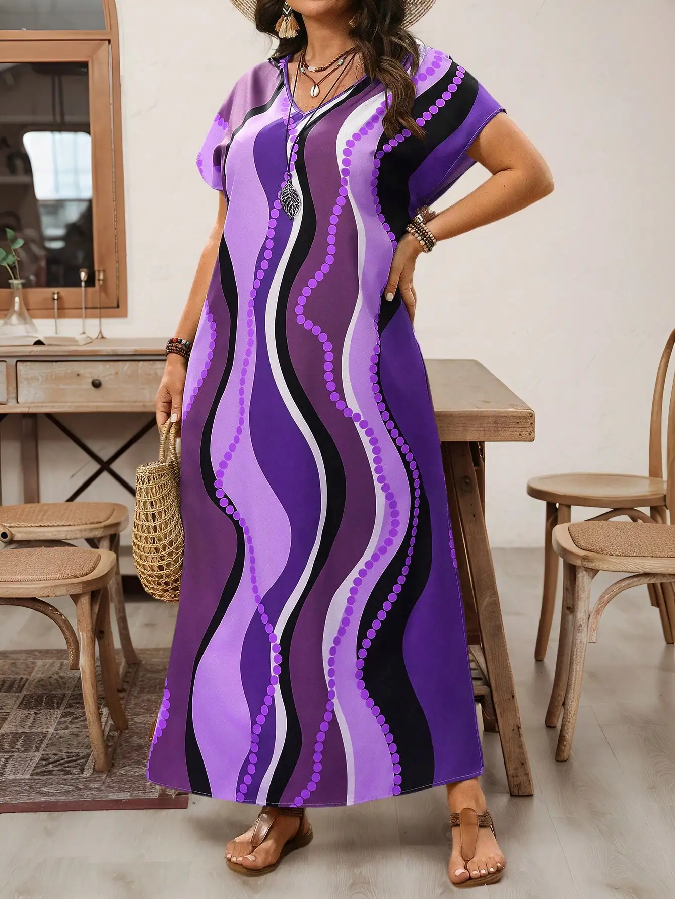 Plus Size Wavy Striped Geometric Print V-Neck Batwing Sleeve Side Slit Long Dress Spring Summer
Plus Size Wavy Striped Geometric Print V-Neck Batwing Sleeve Side Slit Long Dress Spring Summer