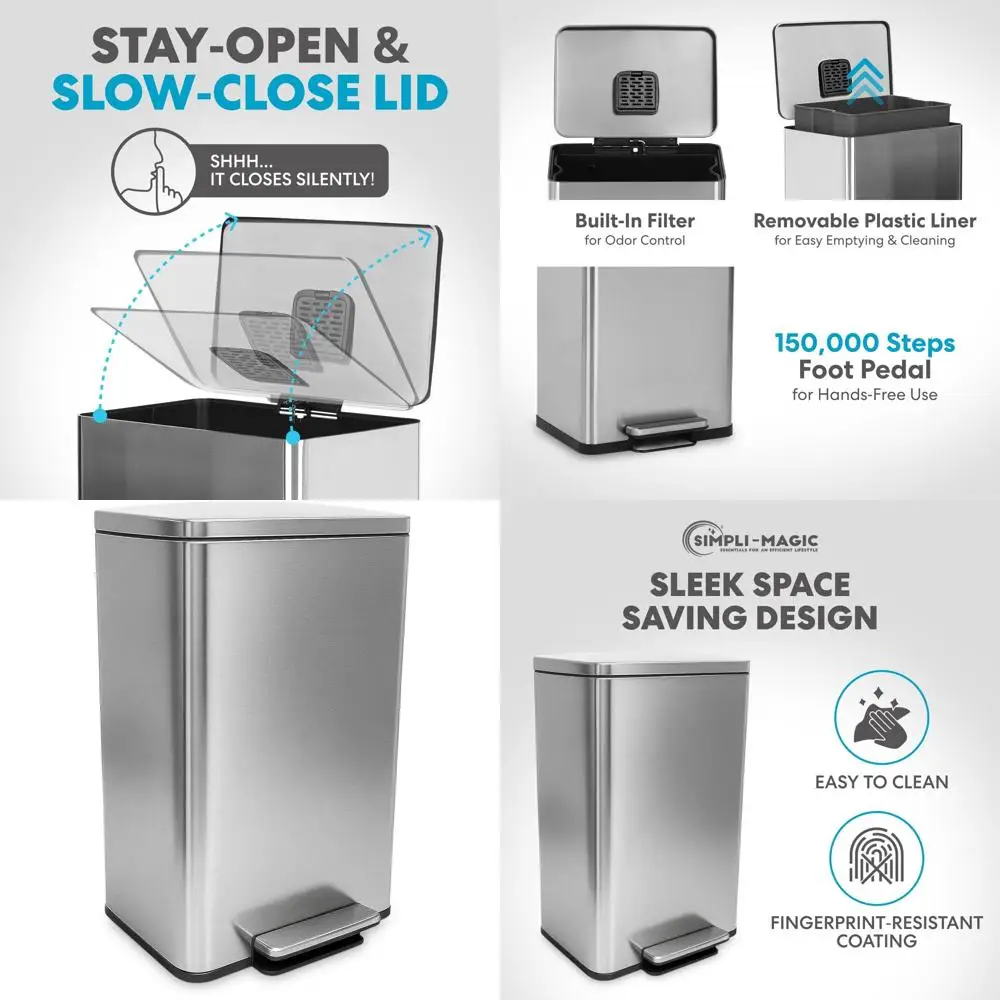 Мусорное ведро из нержавеющей стали объемом 13,2 галлона с плавным закрыванием, педалью и защитой от отпечатков пальцев
Мусорное ведро из нержавеющей стали объемом 13,2 галлона с плавным закрыванием, педалью и защитой от отпечатков пальцев