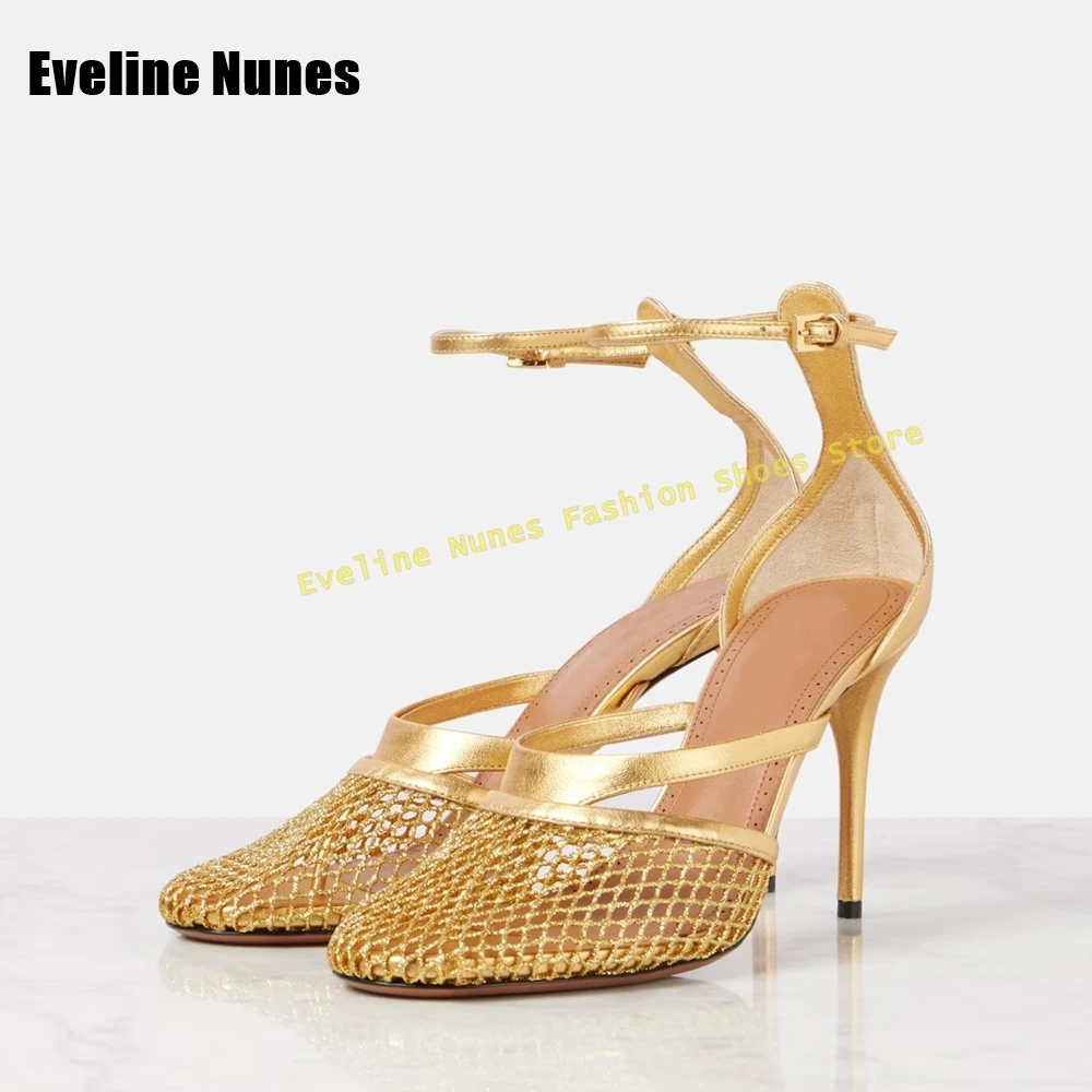 Golden Mesh Fishnet Leather Sandals Round Toe Stiletto Cut Out Side Air Cover Heel Women Fashion Pumps 2025 Summer New Arrivals
Golden Mesh Fishnet Leather Sandals Round Toe Stiletto Cut Out Side Air Cover Heel Women Fashion Pumps 2025 Summer New Arrivals