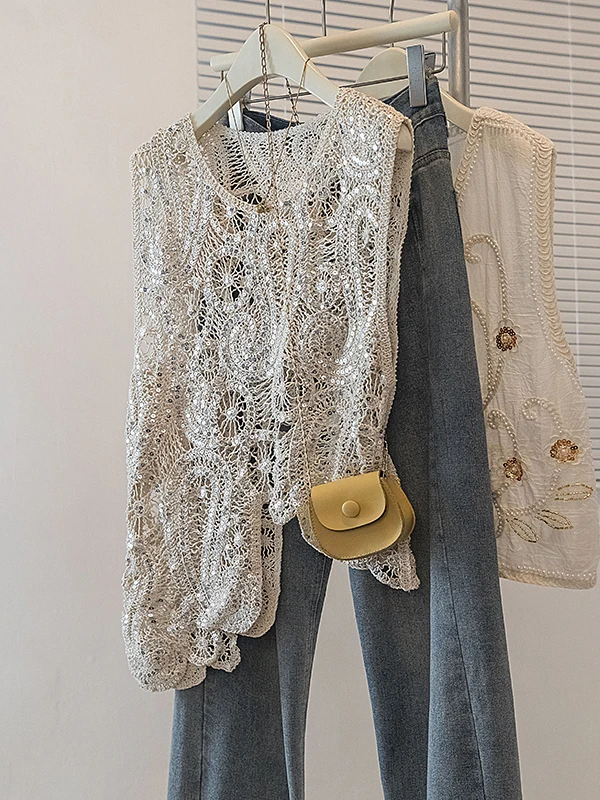 Korean Style Heavy Work Sequin Uneven Hollow Knitted Vest Women Summer High Design Loose Slimming Top Thin Composite Fabric
Korean Style Heavy Work Sequin Uneven Hollow Knitted Vest Women Summer High Design Loose Slimming Top Thin Composite Fabric