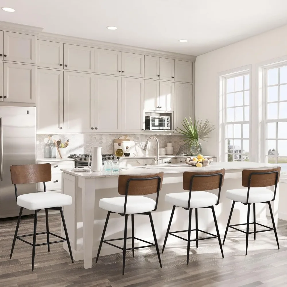 Counter Height Swivel Bar Stools Set of 4, 26" Upholstered Faux Leather Barstools with Wood Backs and Metal Legs, Bar Stool for
Counter Height Swivel Bar Stools Set of 4, 26" Upholstered Faux Leather Barstools with Wood Backs and Metal Legs, Bar Stool for