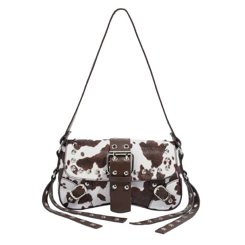 Retro Cow Print Design Underarm Bag Designer Niche Belt Buckle Shoulder Bag Stylish Rivet Tassel Color-blocked Motorcycle Bag
Retro Cow Print Design Underarm Bag Designer Niche Belt Buckle Shoulder Bag Stylish Rivet Tassel Color-blocked Motorcycle Bag