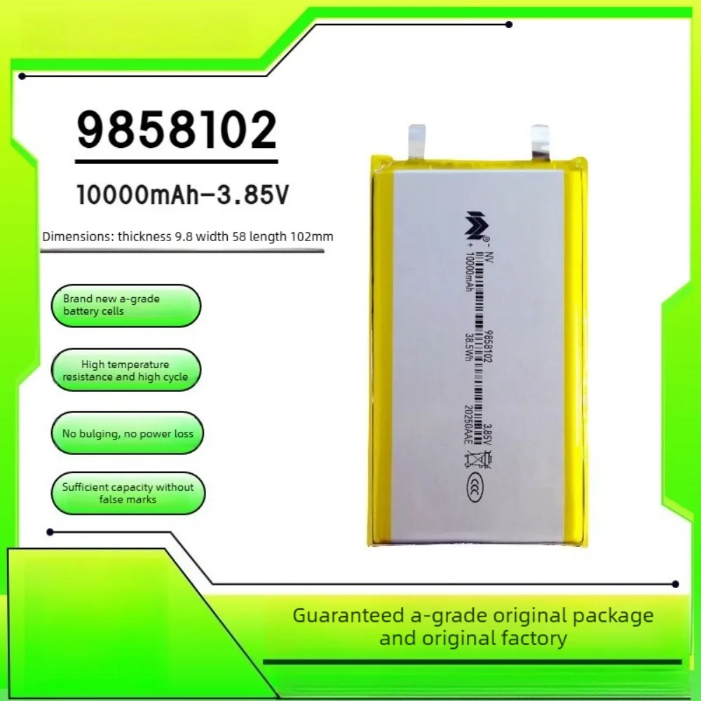 3.8V 9858102 9.8*58*102mm 10000mAh Li polymer lithium battery For Xiaomi power bank navigator tablet MID Batterie 3.7V
3.8V 9858102 9.8*58*102mm 10000mAh Li polymer lithium battery For Xiaomi power bank navigator tablet MID Batterie 3.7V