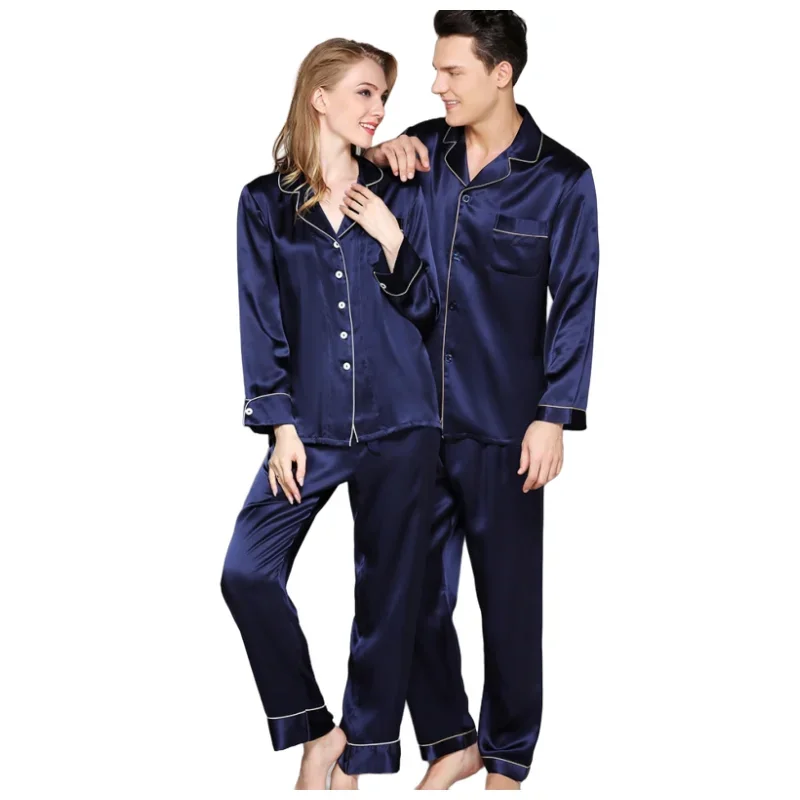 100% Mulberry Silk Couple Pajamas Set Long Sleeve Women's Home Wear Casual Solid Men's Night Wear Real Silk Couple Pajama Suit
100% Mulberry Silk Couple Pajamas Set Long Sleeve Women's Home Wear Casual Solid Men's Night Wear Real Silk Couple Pajama Suit
